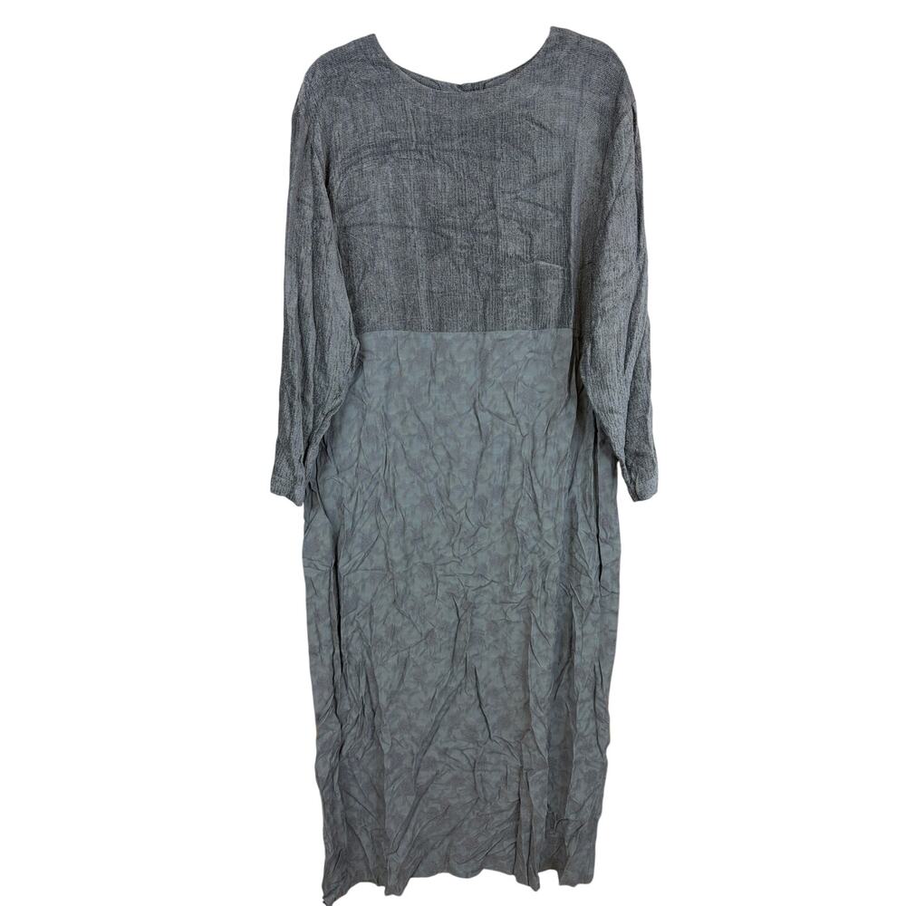 Vintage J Jill Woman Gray Mixed Media Embroidered Maxi Shift Dress 2X USA